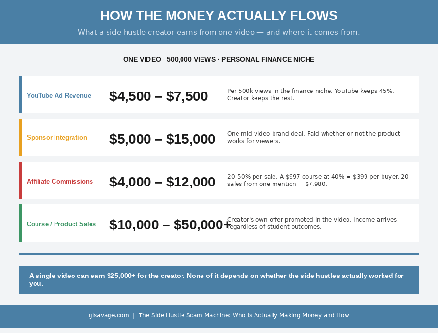 How side hustle YouTube creators actually make money from ad revenue affiliate commissions and sponsorships